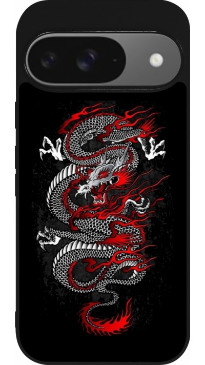 Coque Google Pixel 9 / Pixel 9 Pro - Silicone rigide noir Japanese style Dragon Tattoo Red Black