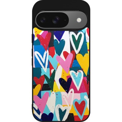 Coque Google Pixel 9 / Pixel 9 Pro - Silicone rigide noir Joyful Hearts