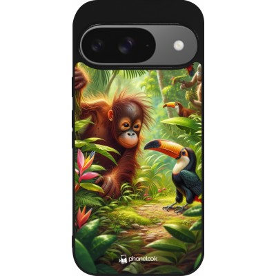 Coque Google Pixel 9 / Pixel 9 Pro - Silicone rigide noir Jungle Tropicale Tayrona