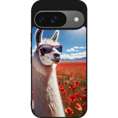 Coque Google Pixel 9 / Pixel 9 Pro - Silicone rigide noir Lama Chic en Coquelicot