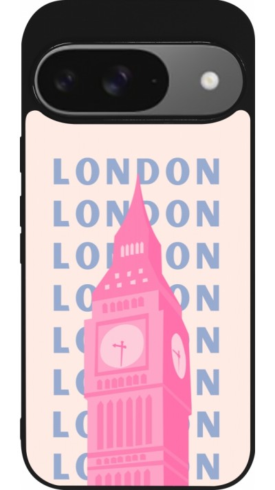 Coque Google Pixel 9 / Pixel 9 Pro - Silicone rigide noir London Pink Print