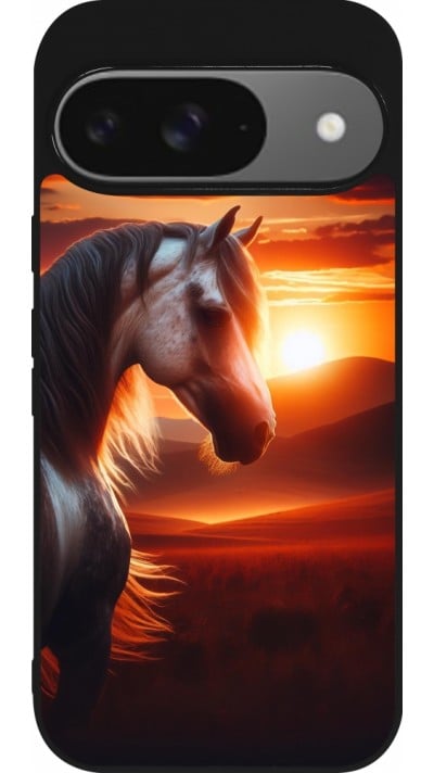 Coque Google Pixel 9 / Pixel 9 Pro - Silicone rigide noir Majestic Sunset Horse