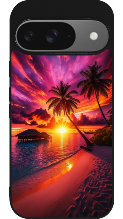 Coque Google Pixel 9 / Pixel 9 Pro - Silicone rigide noir Maldives Dusk Bliss