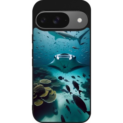 Coque Google Pixel 9 / Pixel 9 Pro - Silicone rigide noir Manta Lagon Nettoyage