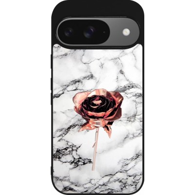 Coque Google Pixel 9 / Pixel 9 Pro - Silicone rigide noir Marble Rose Gold