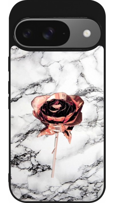 Coque Google Pixel 9 / Pixel 9 Pro - Silicone rigide noir Marble Rose Gold