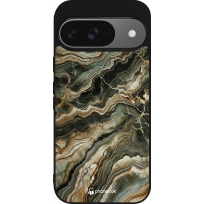 Coque Google Pixel 9 / Pixel 9 Pro - Silicone rigide noir Marbre Olive