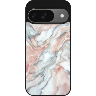 Coque Google Pixel 9 / Pixel 9 Pro - Silicone rigide noir Marbre Rose Lumineux