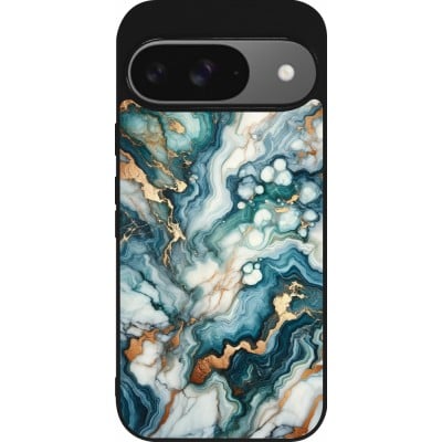 Coque Google Pixel 9 / Pixel 9 Pro - Silicone rigide noir Marbre Vert Bleu Doré