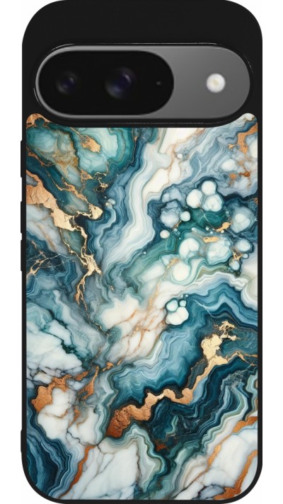 Coque Google Pixel 9 / Pixel 9 Pro - Silicone rigide noir Marbre Vert Bleu Doré