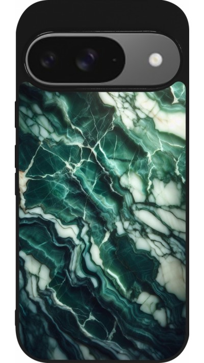 Coque Google Pixel 9 / Pixel 9 Pro - Silicone rigide noir Marbre vert majestueux