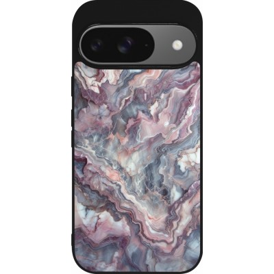 Coque Google Pixel 9 / Pixel 9 Pro - Silicone rigide noir Marbre violette argentée