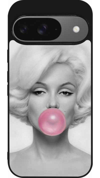 Coque Google Pixel 9 / Pixel 9 Pro - Silicone rigide noir Marilyn Bubble