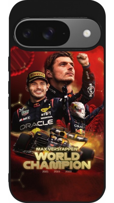 Coque Google Pixel 9 / Pixel 9 Pro - Silicone rigide noir Max Verstappen Champion 2023