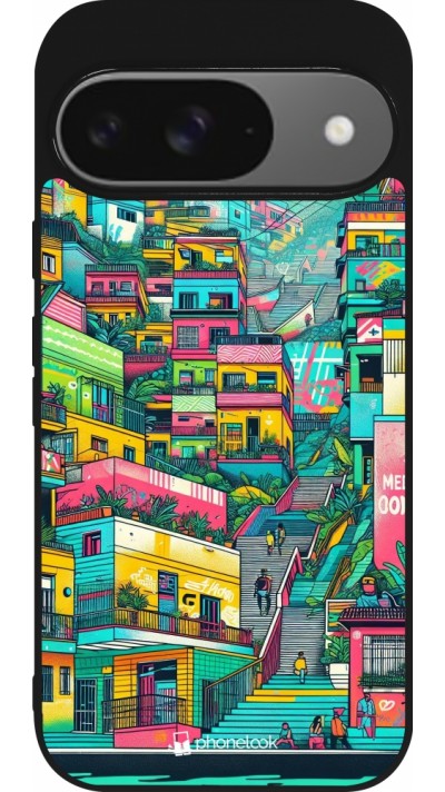 Coque Google Pixel 9 / Pixel 9 Pro - Silicone rigide noir Medellin Comuna 13 Art