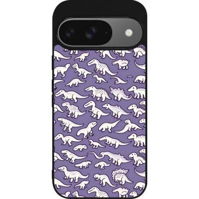 Coque Google Pixel 9 / Pixel 9 Pro - Silicone rigide noir Mini dino pattern violet