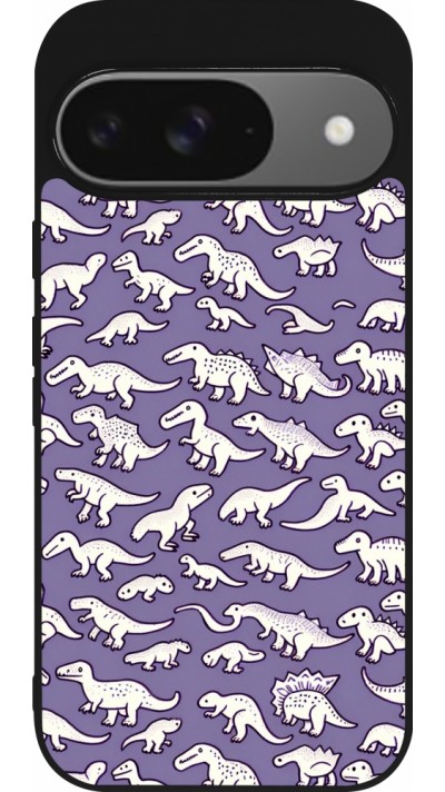 Coque Google Pixel 9 / Pixel 9 Pro - Silicone rigide noir Mini dino pattern violet