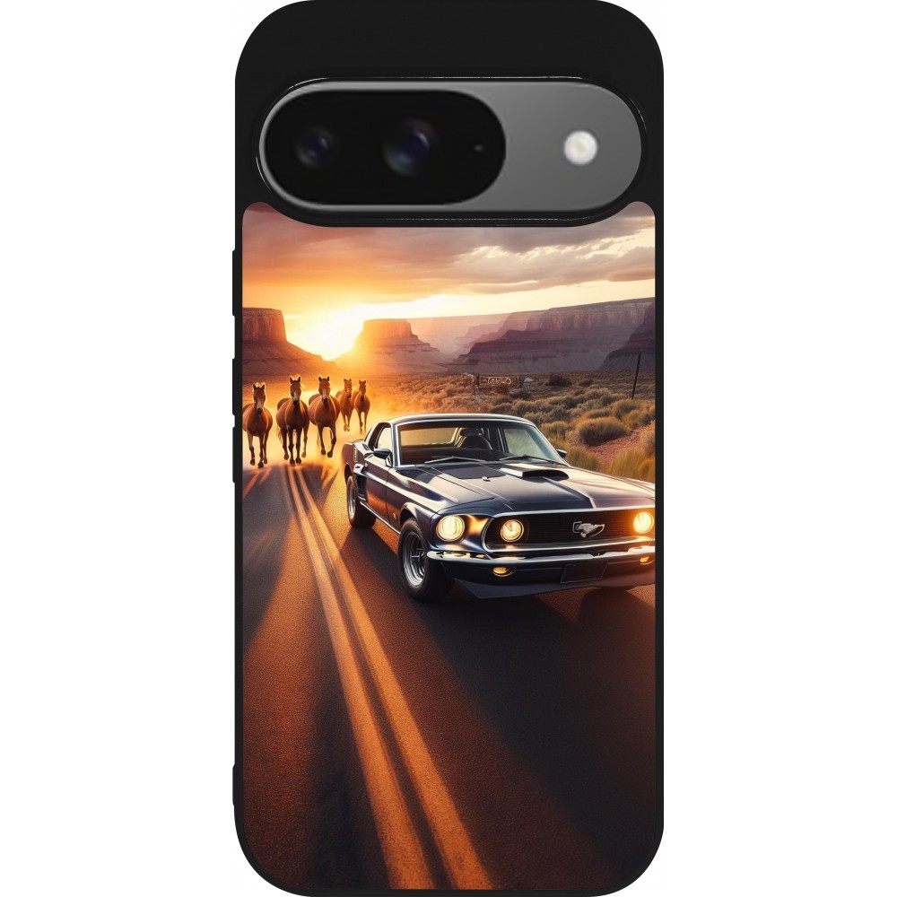 Coque Google Pixel 9 / Pixel 9 Pro - Silicone rigide noir Mustang 69 Grand Canyon