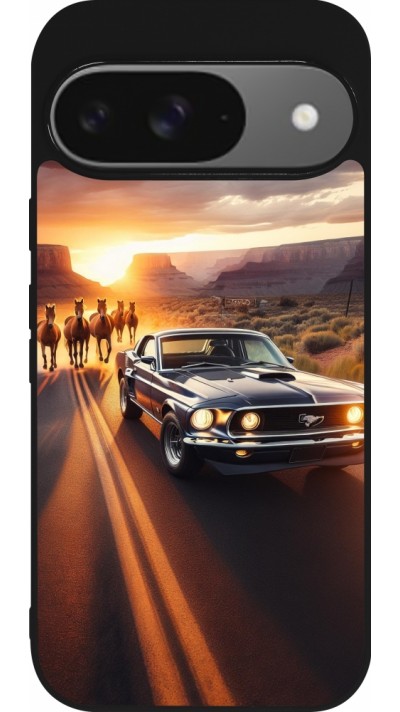 Coque Google Pixel 9 / Pixel 9 Pro - Silicone rigide noir Mustang 69 Grand Canyon