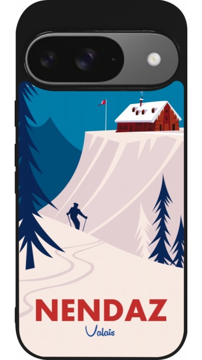 Coque Google Pixel 9 / Pixel 9 Pro - Silicone rigide noir Nendaz Cabane Ski