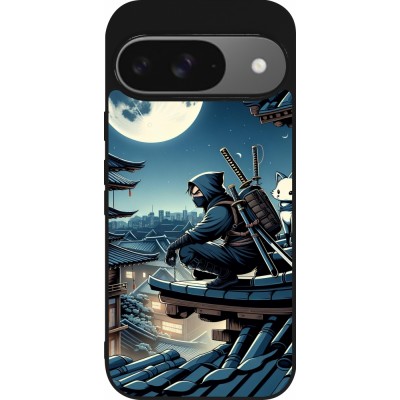 Coque Google Pixel 9 / Pixel 9 Pro - Silicone rigide noir Ninja sous la lune