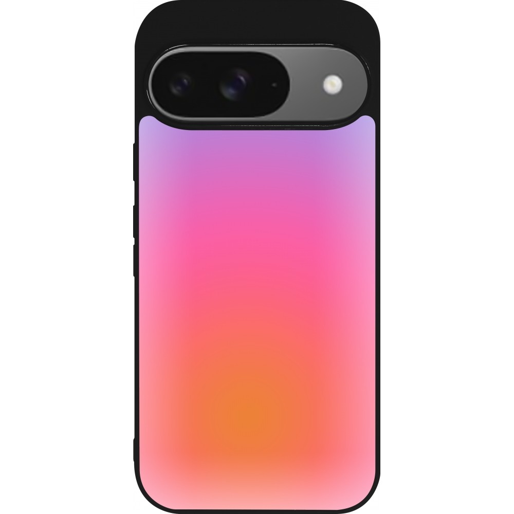 Coque Google Pixel 9 / Pixel 9 Pro - Silicone rigide noir Orange Pink Blue Gradient