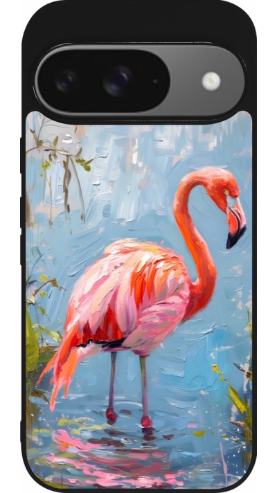 Coque Google Pixel 9 / Pixel 9 Pro - Silicone rigide noir Paint Flamingo