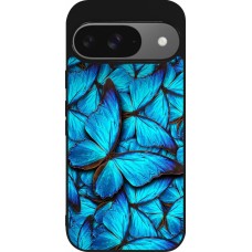 Coque Google Pixel 9 / Pixel 9 Pro - Silicone rigide noir Papillon bleu