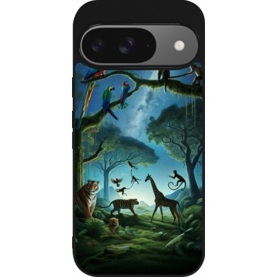 Coque Google Pixel 9 / Pixel 9 Pro - Silicone rigide noir Paradis des animaux exotiques