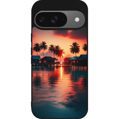 Coque Google Pixel 9 / Pixel 9 Pro - Silicone rigide noir Paradis Maldives