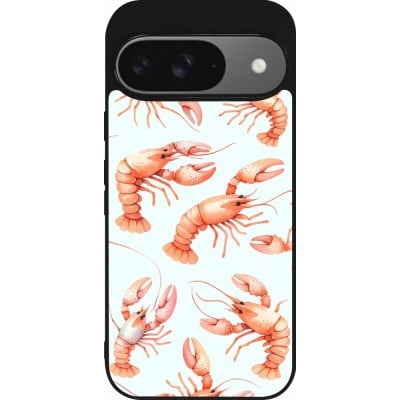 Coque Google Pixel 9 / Pixel 9 Pro - Silicone rigide noir Pattern de homards pastels