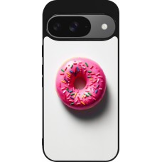 Coque Google Pixel 9 / Pixel 9 Pro - Silicone rigide noir Weißer Hintergrund, pinker Donut