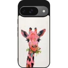 Coque Google Pixel 9 / Pixel 9 Pro - Silicone rigide noir Pink Girafe Paint