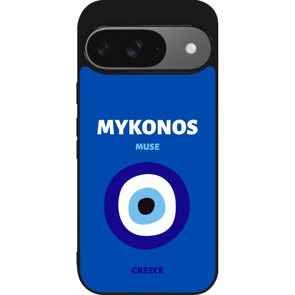 Coque Google Pixel 9 / Pixel 9 Pro - Silicone rigide noir Pop Summer Destination Mykonos