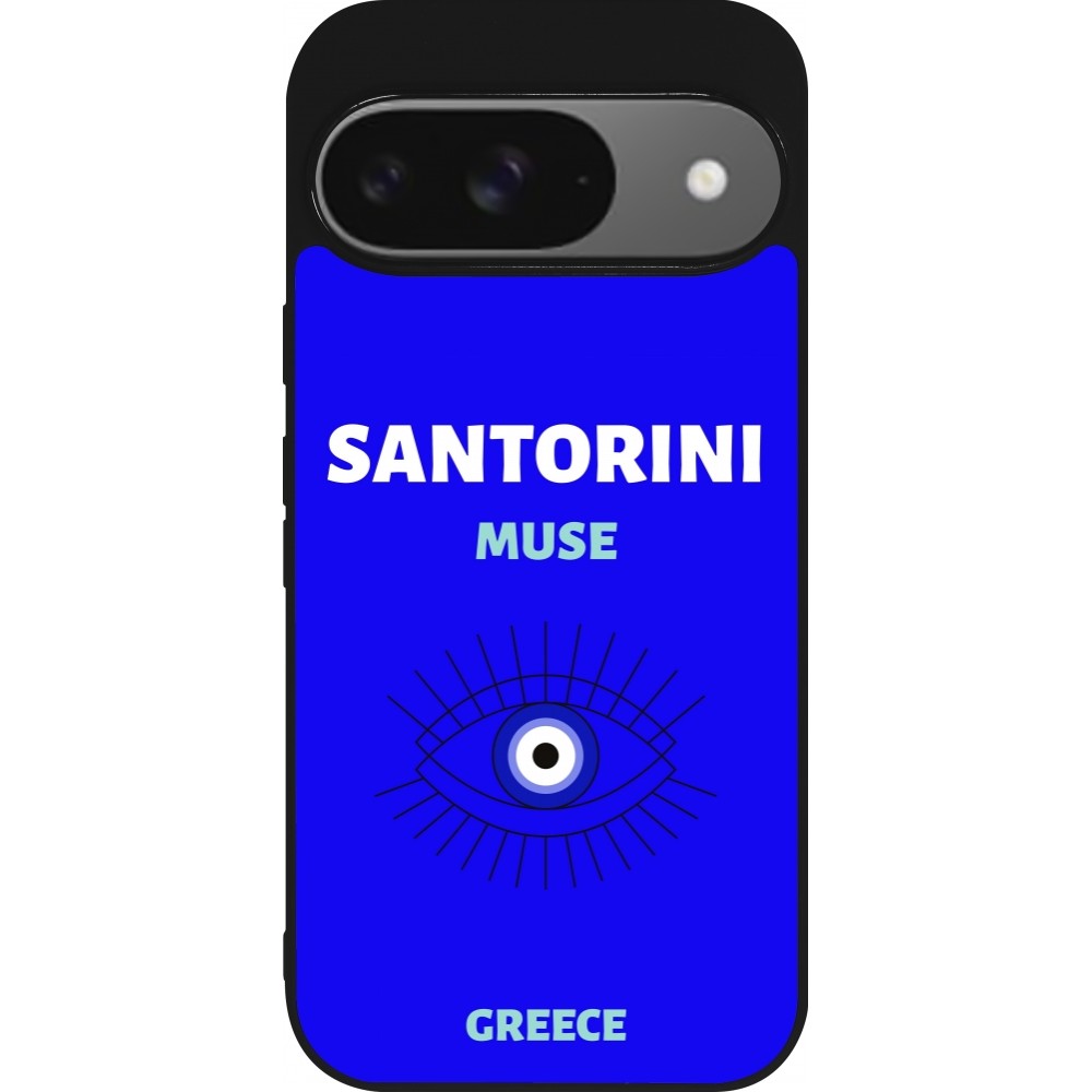 Coque Google Pixel 9 / Pixel 9 Pro - Silicone rigide noir Pop Summer Destination Santorini