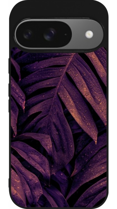 Coque Google Pixel 9 / Pixel 9 Pro - Silicone rigide noir Purple Light Leaves