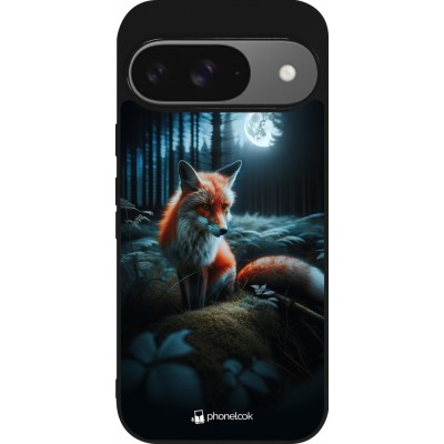 Coque Google Pixel 9 / Pixel 9 Pro - Silicone rigide noir Renard lune forêt