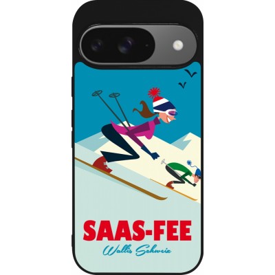 Coque Google Pixel 9 / Pixel 9 Pro - Silicone rigide noir Saas-Fee Ski Downhill