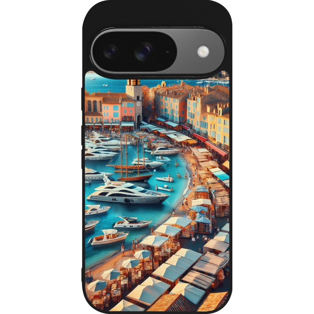 Coque Google Pixel 9 / Pixel 9 Pro - Silicone rigide noir Saint-Tropez Beach