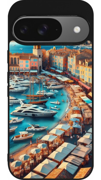 Coque Google Pixel 9 / Pixel 9 Pro - Silicone rigide noir Saint-Tropez Beach