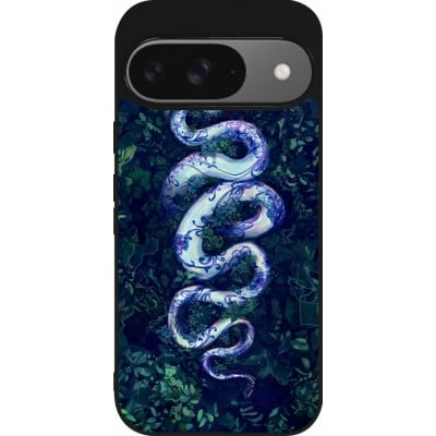 Coque Google Pixel 9 / Pixel 9 Pro - Silicone rigide noir Serpent Blue Anaconda