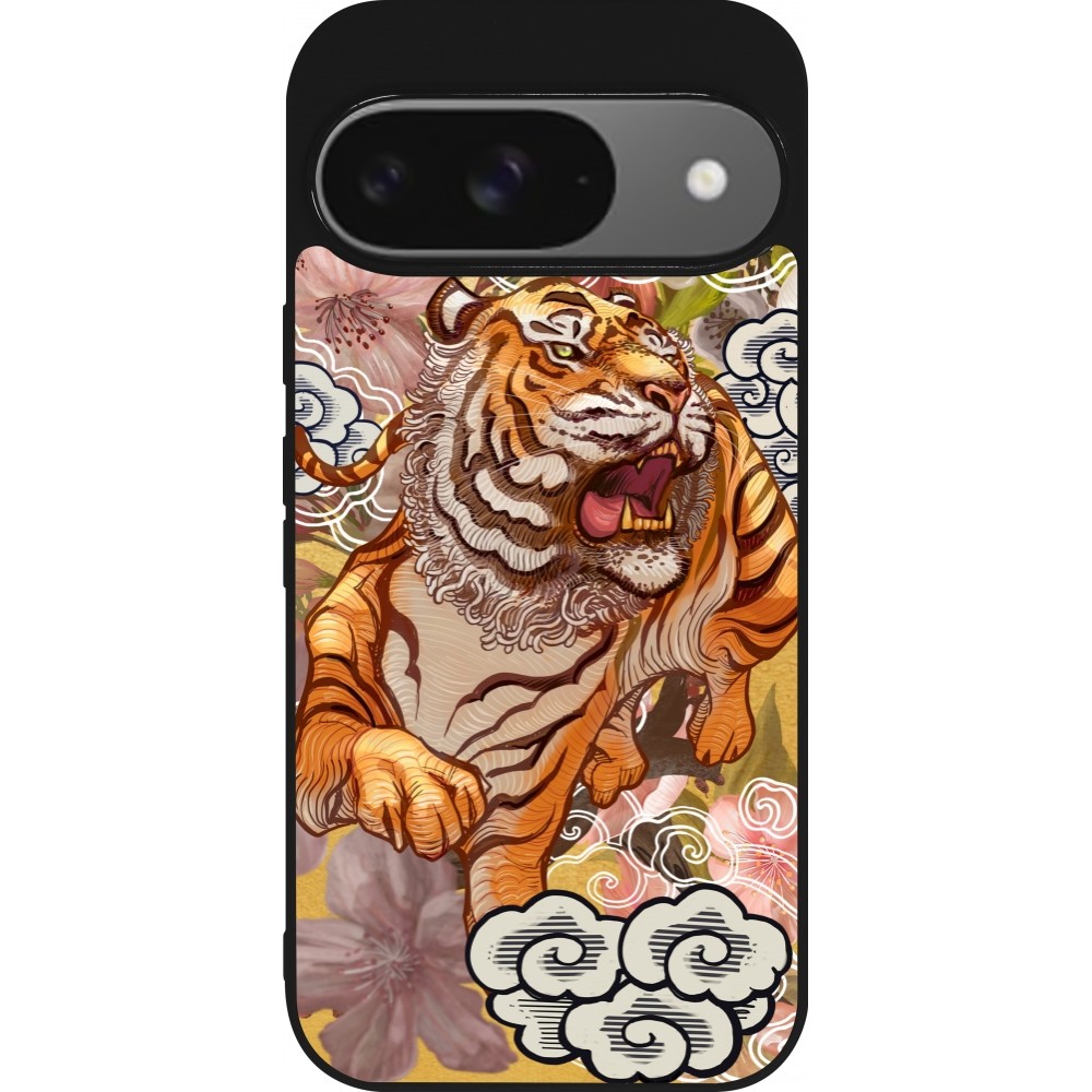 Coque Google Pixel 9 / Pixel 9 Pro - Silicone rigide noir Spring 23 japanese tiger