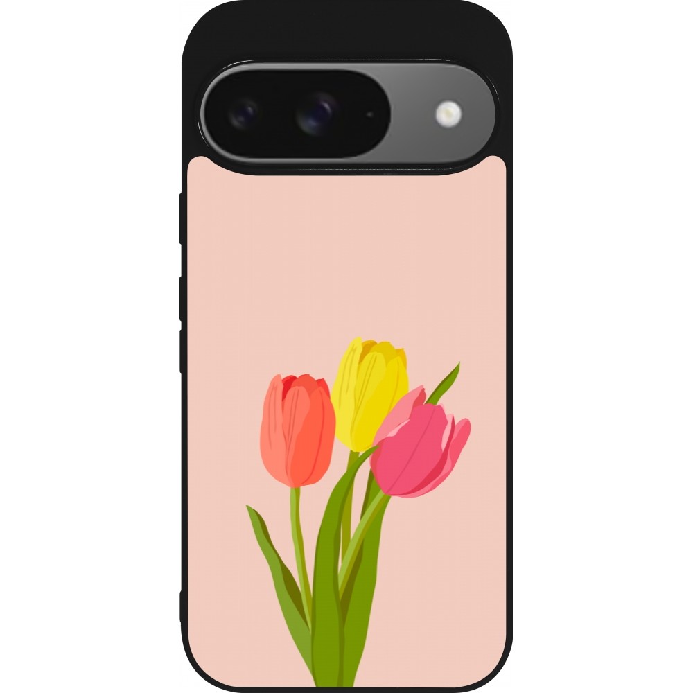 Coque Google Pixel 9 / Pixel 9 Pro - Silicone rigide noir Spring 23 tulip trio