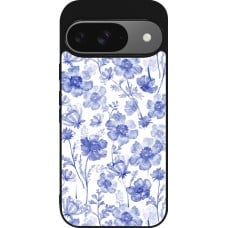 Coque Google Pixel 9 / Pixel 9 Pro - Silicone rigide noir Spring 23 watercolor blue flowers