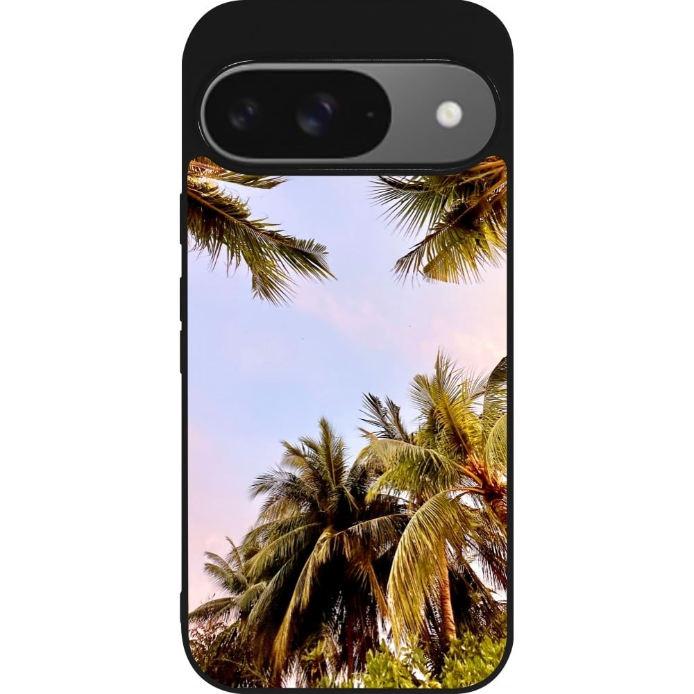 Coque Google Pixel 9 / Pixel 9 Pro - Silicone rigide noir Summer 2023 palm tree vibe