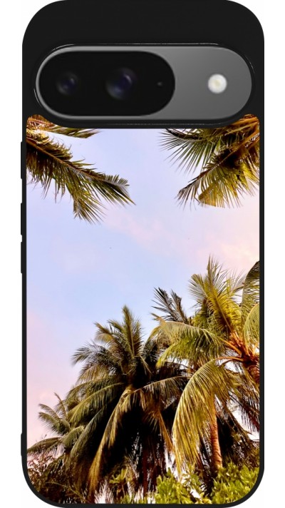 Coque Google Pixel 9 / Pixel 9 Pro - Silicone rigide noir Summer 2023 palm tree vibe