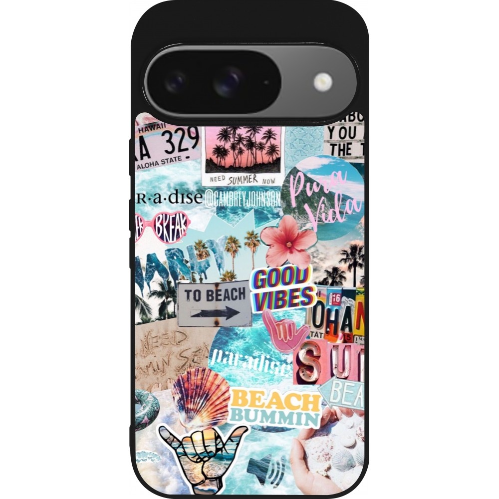 Coque Google Pixel 9 / Pixel 9 Pro - Silicone rigide noir Summer 20 collage