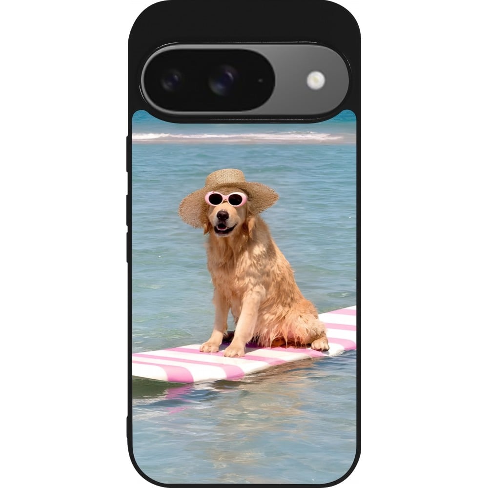 Coque Google Pixel 9 / Pixel 9 Pro - Silicone rigide noir Summer Dog on Paddle