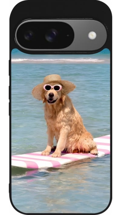 Coque Google Pixel 9 / Pixel 9 Pro - Silicone rigide noir Summer Dog on Paddle