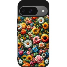 Coque Google Pixel 9 / Pixel 9 Pro - Silicone rigide noir Summer Floral Pattern